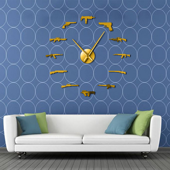 3D Pro Оръжия Стенен декор Тактическа армейска пушка Амуниции Разнообразие от оръжия Направи си сам Стикер за стена Голям стенен часовник Безшумен часовник за декор на стая