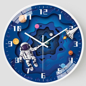 8 ιντσών Silent παιδικό ρολόι τοίχου κρεβατοκάμαρας Στρογγυλό Αστροναύτης Διαστημικό Ταξίδι Διακόσμηση Παιδικό Ρολόι Αγόρια Διακόσμηση δωματίου Ρολόι χαλαζία
