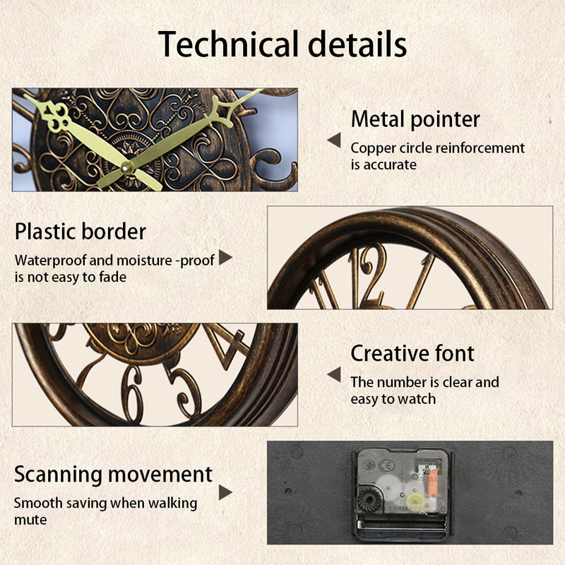 Винтидж стенен часовник Хол Метална стрелка Часовници Домашен офис Декор Камбанка Високопрецизен кварцов часовник с пластмасова обвивка