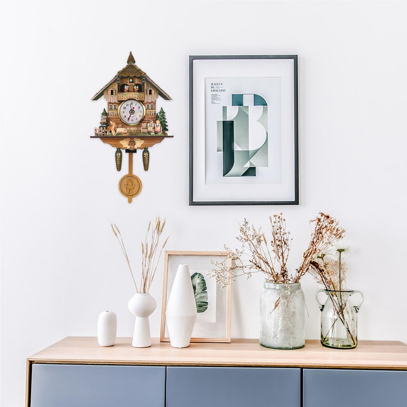 Скандинавски часовник с кукувица Горски часовници Дървени часовници Къщички за птици Часовници Захранвани с батерии Декорация на стени Дом Ресторант Всекидневна