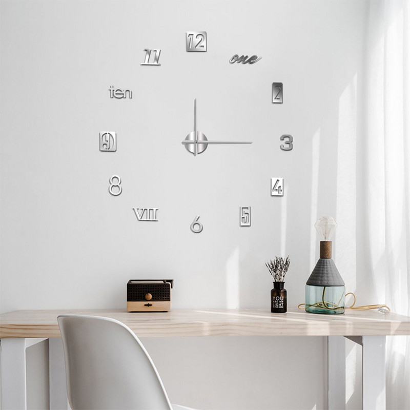 Модерен стенен часовник без рамка, безшумен светещ часовник, акрилен огледален стикер, подвижна модна декорация за всекидневна