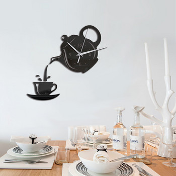 Творчески Направи си сам 3D акрилен стенен часовник Чаша за кафе Чайник Кухненски декоративни стенни часовници Всекидневна Моден домашен декор Часовник
