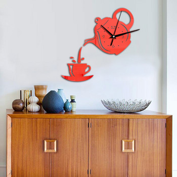 Creative DIY 3D ακρυλικό ρολόι τοίχου Φλιτζάνι καφέ Τσαγιέρα κουζίνας Διακοσμητικά ρολόγια τοίχου Σαλόνι Μόδα διακόσμηση σπιτιού Ρολόι