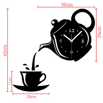 Creative DIY 3D ακρυλικό ρολόι τοίχου Φλιτζάνι καφέ Τσαγιέρα κουζίνας Διακοσμητικά ρολόγια τοίχου Σαλόνι Μόδα διακόσμηση σπιτιού Ρολόι