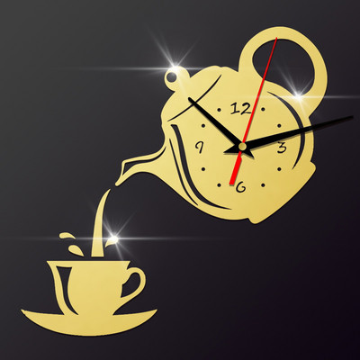 Творчески Направи си сам 3D акрилен стенен часовник Чаша за кафе Чайник Кухненски декоративни стенни часовници Всекидневна Моден домашен декор Часовник