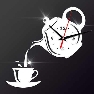 Творчески Направи си сам 3D акрилен стенен часовник Чаша за кафе Чайник Кухненски декоративни стенни часовници Всекидневна Моден домашен декор Часовник