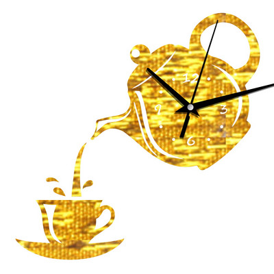 Творчески Направи си сам 3D акрилен стенен часовник Чаша за кафе Чайник Кухненски декоративни стенни часовници Всекидневна Моден домашен декор Часовник