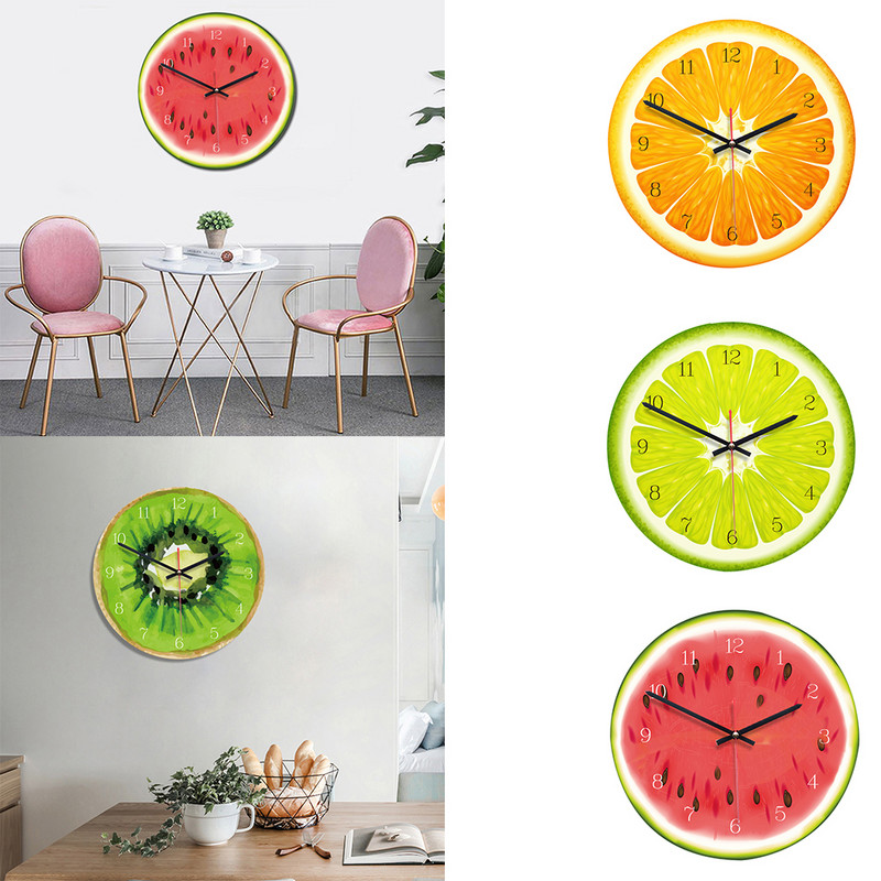 Акрилен европейски креативен стенен часовник с плодове за всекидневна Прекрасен нетиктакащ часовник Всекидневна Кухня Спалня Офис Декор