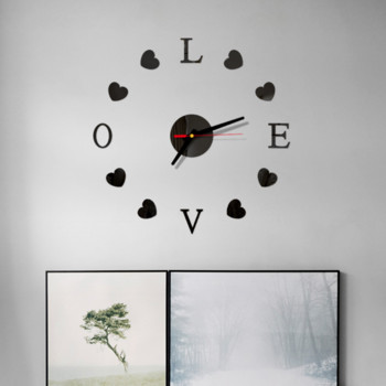 Обичайте нов часовник часовник Направи си сам 3D стикер за огледална повърхност Стенен часовник Декорация за всекидневна за домашен офис Сладък подарък за Свети Валентин