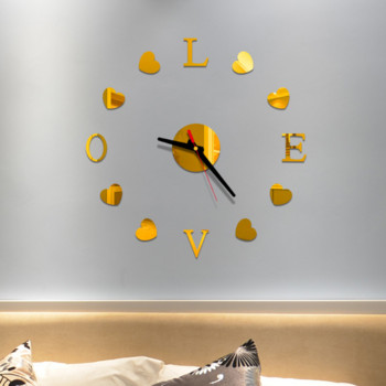 Love New Clock Watch DIY 3D Mirror Surface Αυτοκόλλητο Ρολόι τοίχου Σαλόνι Διακόσμηση γραφείου σπιτιού Χαριτωμένο δώρο για την ημέρα του Αγίου Βαλεντίνου