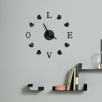 Love New Clock Watch DIY 3D Mirror Surface Αυτοκόλλητο Ρολόι τοίχου Σαλόνι Διακόσμηση γραφείου σπιτιού Χαριτωμένο δώρο για την ημέρα του Αγίου Βαλεντίνου
