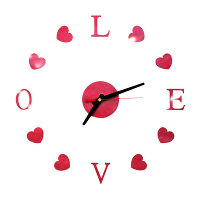 Обичайте нов часовник часовник Направи си сам 3D стикер за огледална повърхност Стенен часовник Декорация за всекидневна за домашен офис Сладък подарък за Свети Валентин