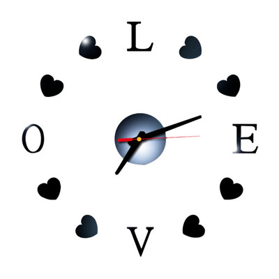 Обичайте нов часовник часовник Направи си сам 3D стикер за огледална повърхност Стенен часовник Декорация за всекидневна за домашен офис Сладък подарък за Свети Валентин