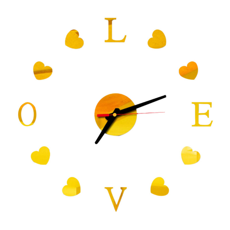 Обичайте нов часовник часовник Направи си сам 3D стикер за огледална повърхност Стенен часовник Декорация за всекидневна за домашен офис Сладък подарък за Свети Валентин