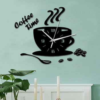 Τρισδιάστατο ακρυλικό ρολόι τοίχου DIY Ρολόι τοίχου καθρέφτης Ρολόι τοίχου Απλό σπίτι Ψηφιακό αυτοκόλλητο τοίχου Διακόσμηση Mute Coffee Cup Ρολόι τοίχου χαλαζία
