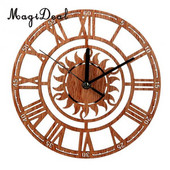 Голям кръгъл във формата на слънце винтидж римски ръчно изработен декоративен дървен голям стенен часовник на стената за подарък 23 см