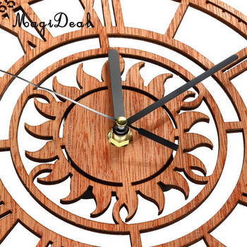 Голям кръгъл във формата на слънце винтидж римски ръчно изработен декоративен дървен голям стенен часовник на стената за подарък 23 см