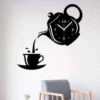 Творчески чайник Чайник Стенен часовник 3D акрилни стенни часовници за кафе Чаша за чай за офис Дом Кухня Трапезария Декорации за всекидневна