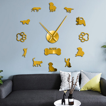 3D Cats And Dogs DIY Διακοσμητικό τοίχου Mute Μεγάλο ρολόι τοίχου Ζώα Αυτοκόλλητο τοίχου χωρίς πλαίσιο Γιγαντιαίο ρολόι σπιτιού Δώρο ιδιοκτήτη κατοικίδιων ζώων