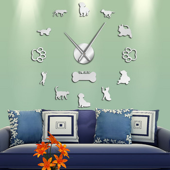 3D котки и кучета Направи си сам Декоративен за стена Mute Голям стенен часовник Животни Стикер за стена Без рамки Гигантски часовник Home Decor Pets Owner Gift