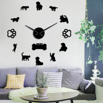 3D Cats And Dogs DIY Διακοσμητικό τοίχου Mute Μεγάλο ρολόι τοίχου Ζώα Αυτοκόλλητο τοίχου χωρίς πλαίσιο Γιγαντιαίο ρολόι σπιτιού Δώρο ιδιοκτήτη κατοικίδιων ζώων