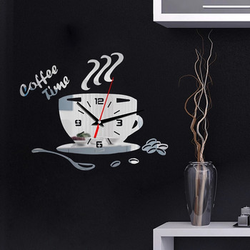 Τρισδιάστατο ρολόι καθρέφτης αυτοκόλλητα τοίχου DIY Ρολόι Coffee Time Ακρυλικό ρολόι τοίχου για παράθυρο κουζίνας Διακόσμηση σπιτιού Αυτοκόλλητα τοίχου σε σχήμα κυπέλλου