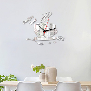 3D часовник Огледало Стикери за стена Направи си сам Часовник за кафе Акрилен стенен часовник за кухненски прозорец Начало Декор Стикери за стена във формата на чаша
