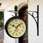 Класически ретро двустранен стенен часовник Декорация на дома Външен градински декор Безшумен стенен часовник без тиктакане Издръжлив часовник за коридор