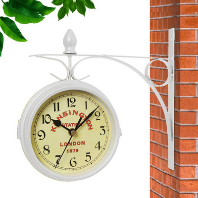 Класически ретро двустранен стенен часовник Декорация на дома Външен градински декор Безшумен стенен часовник без тиктакане Издръжлив часовник за коридор