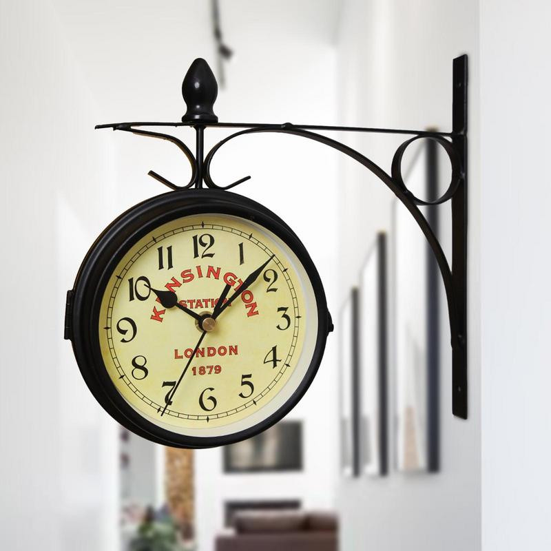 Класически ретро двустранен стенен часовник Декорация на дома Външен градински декор Безшумен стенен часовник без тиктакане Издръжлив часовник за коридор