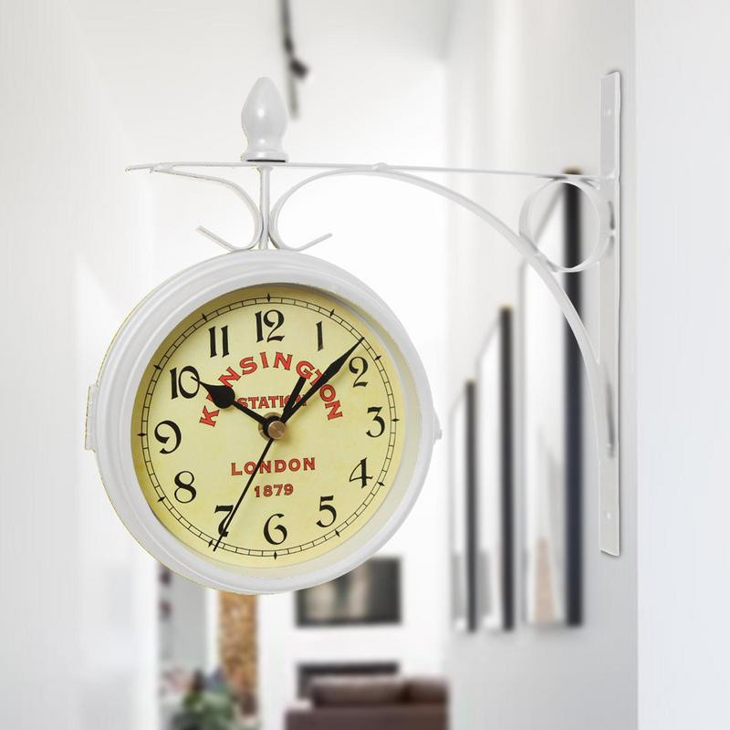 Класически ретро двустранен стенен часовник Декорация на дома Външен градински декор Безшумен стенен часовник без тиктакане Издръжлив часовник за коридор