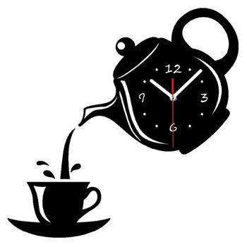 Гореща разпродажба 3D стенен часовник Акрилна чаша за кафе Чайници Перфектно изкуство Украсете модерен стенен часовник за дома Стенни часовници Домашен декор