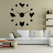 Фермерско пиле и пресни фермерски яйца Направи си сам голям стенен часовник Селска къща Рустик декор за стена Кухня Без рамки Стенен часовник Огледало Стикери