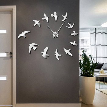 Διακοσμητικό ρολόι τοίχου καθρέφτη Flying Birds Ρολόι τοίχου μοντέρνα σχεδίαση Πολυτελές ρολόι χωρίς πλαίσιο DIY Μεγάλο ρολόι τοίχου Nature Διακόσμηση δωματίου