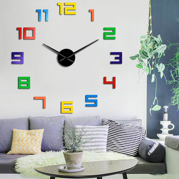 Πολύχρωμα νούμερα Ρολόι τοίχου Rainbow Colors DIY Ρολόι τοίχου γιγάντιο Πολύχρωμο Αρυλικό DIY Ρολόι τοίχου Big Numbers Ρολόι διακόσμησης σπιτιού