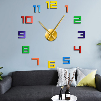 Стенен часовник с цветни цифри Цветове на дъгата Направи си сам Гигантски стенен часовник Многоцветен арилов Направи си сам стенен часовник Големи числа Часовник за домашен декор