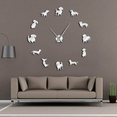 Направи си сам Dachshund Wall Art Wiener-Dog Puppy Dog Pet Без рамки Гигантски стенен часовник с огледален ефект Куче с наденица Голям часовник Стенен часовник