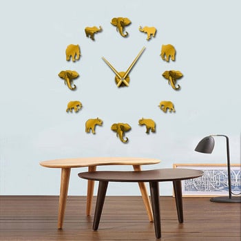 Ζώα της ζούγκλας Elephant DIY Μεγάλο ρολόι τοίχου Διακόσμηση σπιτιού Μοντέρνα σχεδίαση Εφέ καθρέφτη Giant Frameless Elephants Ρολόι DIY