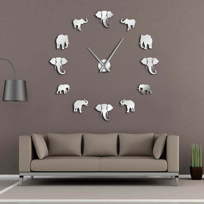 Dzsungel Állatok Elefánt Barkácsolás Nagy falióra Lakásdekoráció Modern dizájn Tükörhatás Óriás, keret nélküli elefántok barkács óraóra
