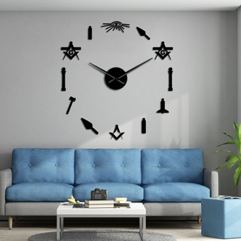 Масонски символи Направи си сам стикери за стена Голям стенен часовник Freemasonry Home Decor Watch Freemason Mason Silent Quartz Clock Masonry Gift
