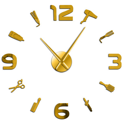 Бръснарски аксесоари Направи си сам голям стенен часовник с акрилен огледален ефект Стенно изкуство Инструменти за бръснарница Голям стенен часовник без рамка без тиктакане