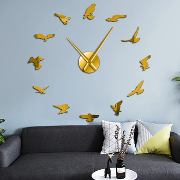 Peregrine Falcon Frameless μεγάλο ρολόι τοίχου Falconry Bird DIY Αυτοκόλλητα καθρέφτη μεγάλου τοίχου Δώρα διακόσμησης σπιτιού για παρατηρητές πουλιών
