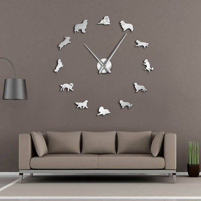 Различни породи кучета 3D Направи си сам гигантски стенен часовник Зоомагазин Wall Art Puppy Dog Видове декоративни часовници Екологичен подарък Любители на домашни любимци