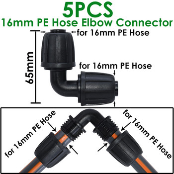 KESLA 5PCS 16mm 1/2\'\' PE Pipe Connector Splitter Tee Coupling Κλείδωμα με σπείρωμα σε λάστιχο 4/7mm 3/5mm Πότισμα κήπου Πότισμα με σταγόνες
