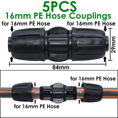 KESLA 5PCS 16 mm 1/2`` PE тръбен конектор Сплитер Тройник Съединител Резбова ключалка към 4/7 mm 3/5 mm маркуч Поливане на градина Капково напояване
