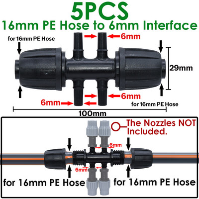 KESLA 5PCS 16 mm 1/2`` PE тръбен конектор Сплитер Тройник Съединител Резбова ключалка към 4/7 mm 3/5 mm маркуч Поливане на градина Капково напояване