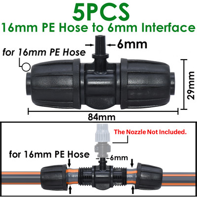 KESLA 5PCS 16 mm 1/2`` PE тръбен конектор Сплитер Тройник Съединител Резбова ключалка към 4/7 mm 3/5 mm маркуч Поливане на градина Капково напояване
