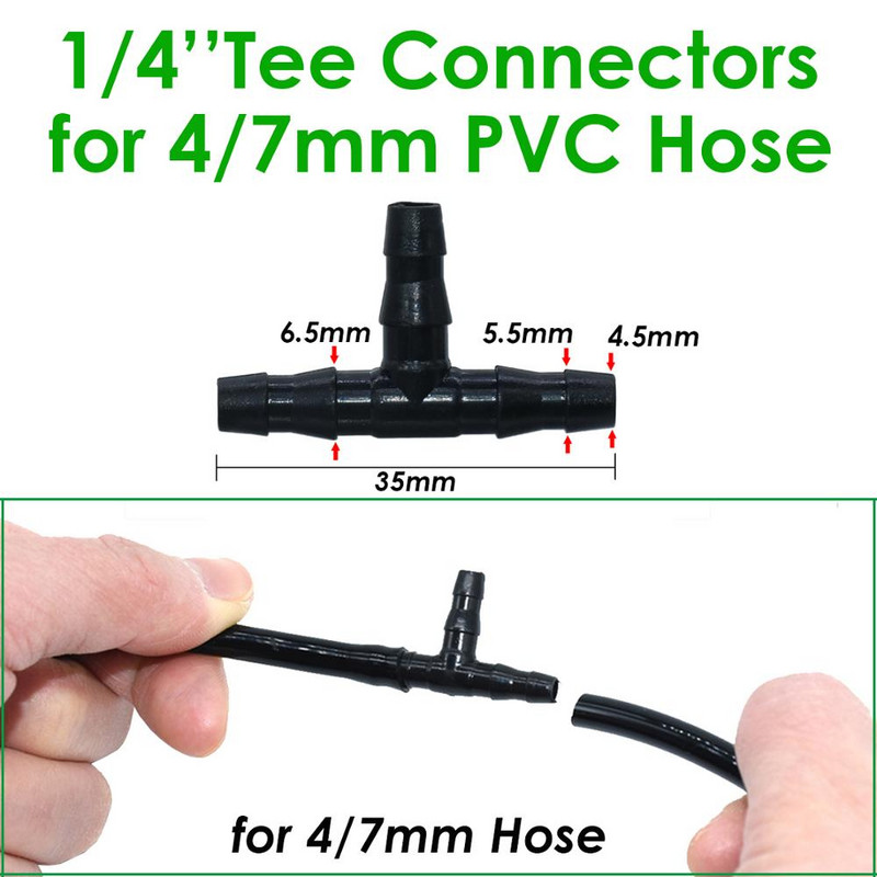 SPRYCLE 20-100PCS 1/4-инчов съединителен тройник Капково напояване Капково поливане Градински инструменти за 4 мм/7 мм тръбен маркуч Оранжерия