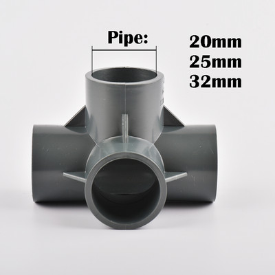 Вътрешен диаметър 20/25/32 mm 3-посочен/4-посочен/5-посочен триизмерен PVC съединител Фитинги за водоснабдителни тръби Равни съединители Пластмаса