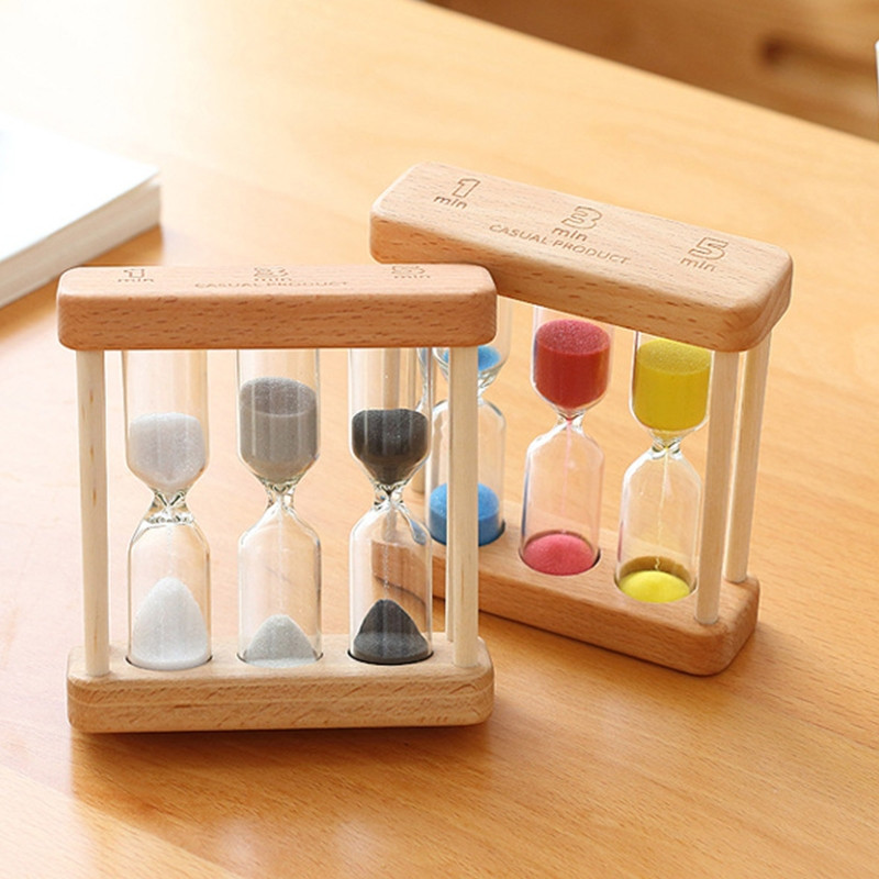 Творчески дървени орнаменти пясъчен часовник 1/3/5 минути пясъчен часовник таймер 3 в 1 комбинация пясъчни часовници занаяти за декорация на дома